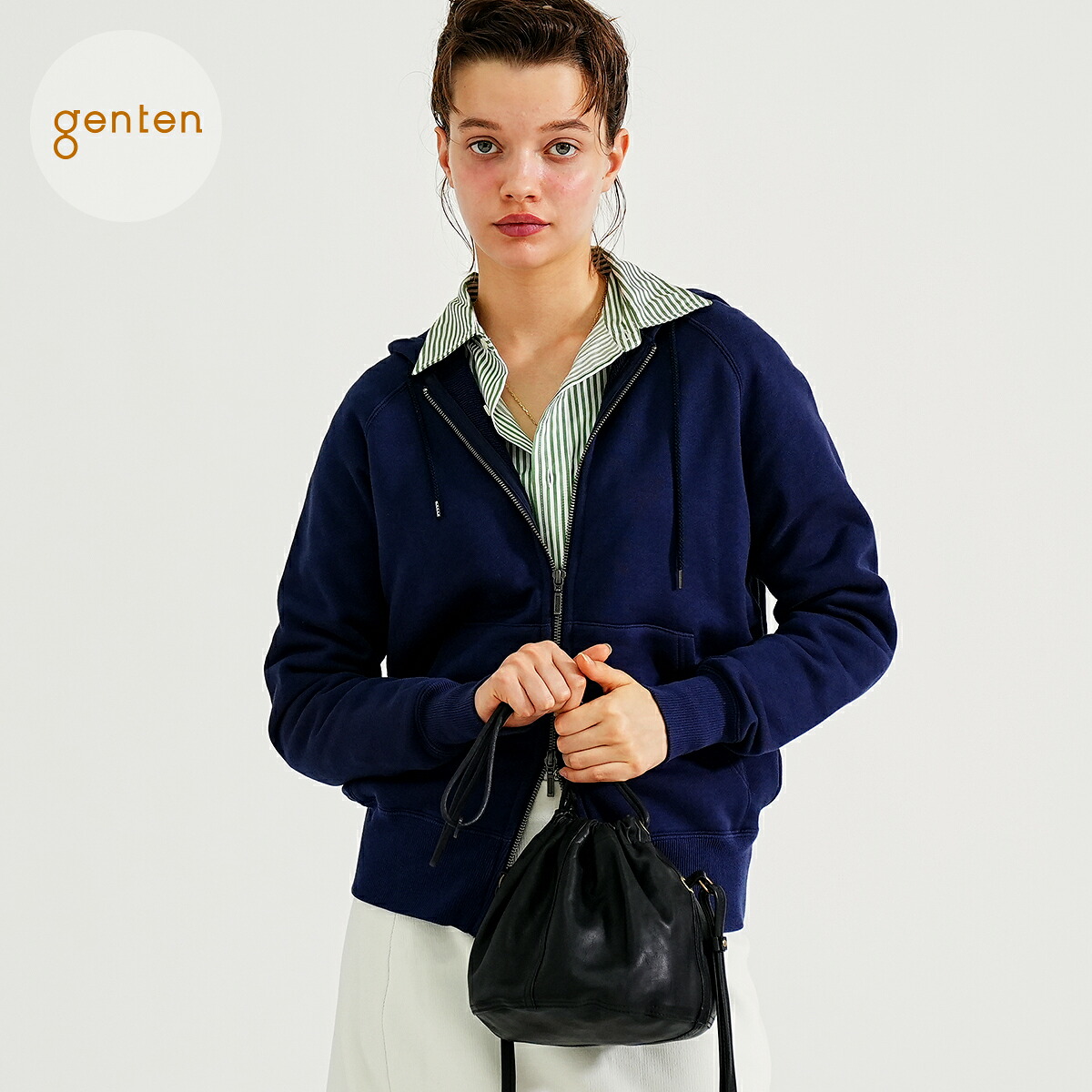 【ゲンテン公式】 genten 44465 ゲンテン サステナブル巾着 新型★本革 巾着バッグ ポーチ バッグインバッグ 巾着 ショルダー バケットバッグ レディース メンズ レザー