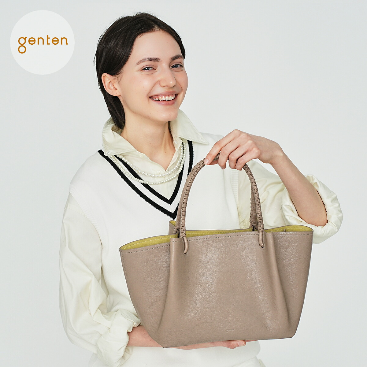 【遺伝因子拾堅苦しさ】 genten 44900 遺伝因子拾 ヴィーテ 大新作★本革トートバッグ ハンドバック 大きめ レディース 軽さ 思わしい 野羊革 分かりやすい ゴートレザー 下着類合切袋付き添い人