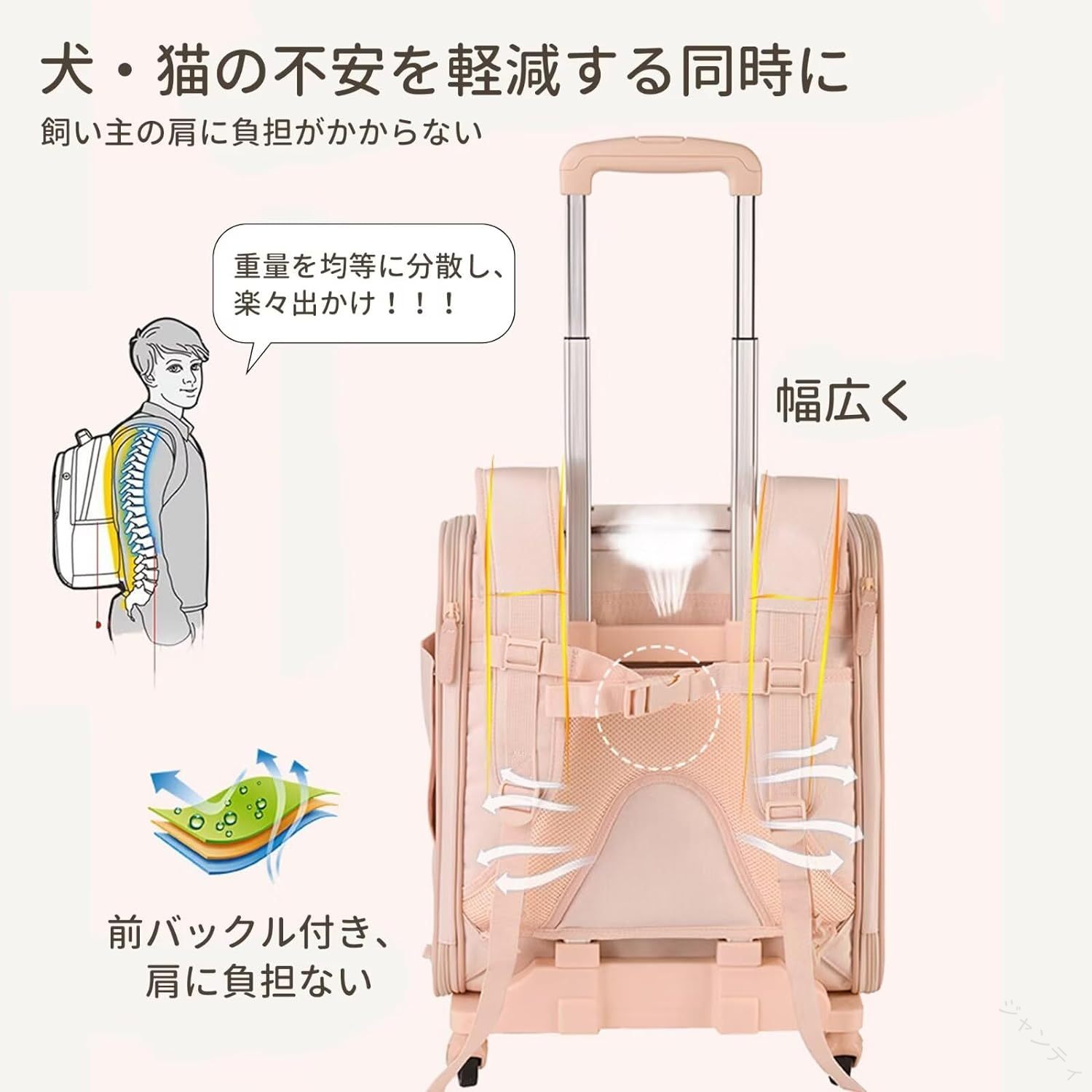猫 ペットキャリー バッグ 3way キャスター付き 中・大型猫・小型犬・うさぎ用 リュック 折りたたみ 軽量 10kg耐荷重 通気性 携帯便利 旅行 キャンピング 通院 散歩 新幹線 災害避難用 外｜ジャンティ