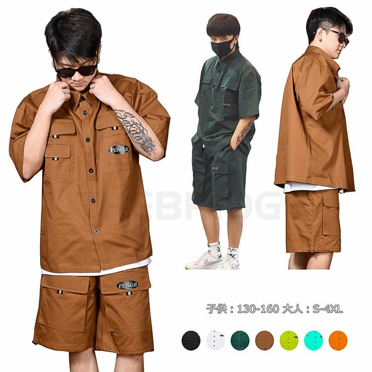 男女兼用 ダンス衣装 ヒップホップ 大人 キッズ ジャズダンスウェア カーゴ服 セットアップ キッズ ダンス 衣装 半袖シャツハーフパンツ ダンス トップス 短パン 上下セット メンズ レディース ステージ衣装 演出服 練習着 ストリート系