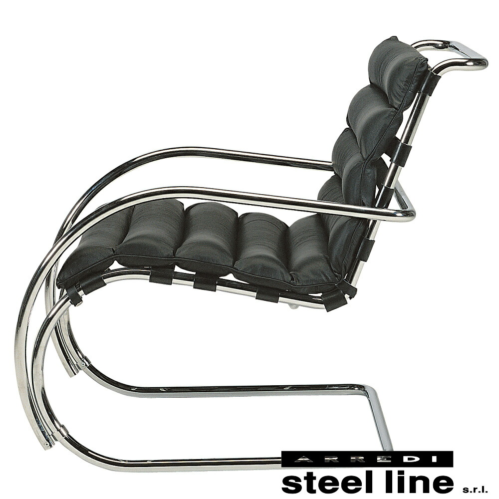 《100％MADE IN ITALY》ミース・ファン・デル・ローエ MR待ち合い室ひじ掛けいす（MR Lounge Arm Chair）スチール写真生産ライン社DESIGN900