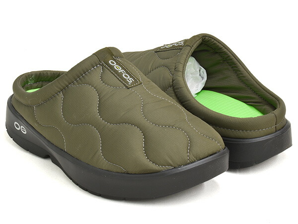 OOFOS MEN'S OOCOOZIE THERMO MULE 【ウーフォス メンズ ウークージー サーモ ミュール】 【プリマロフト PRIMALOFT リカバリー サンダル クロッグ アフタースポーツ ブラック アルパインモス オリーブ】 BLACK / ALPINE MOSS