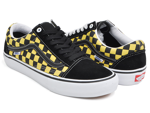 vans old skool pro checkerboard black & gold skate shoes