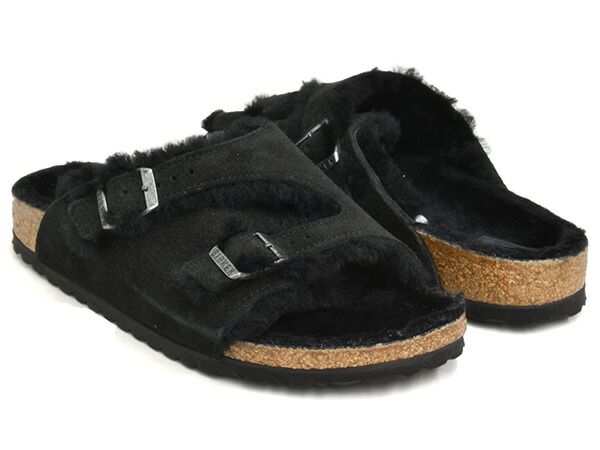 【現価格での販売は4/23 23:59まで】 BIRKENSTOCK ZURICH SHEARLING 【ビルケンシュトック チューリッヒ シアリング】 【サンダル ビルケン 普通幅 細幅】 【スエードレザー スウェード ファー ボア ブラック】 BLACK / SUEDE LEATHER / FUR
