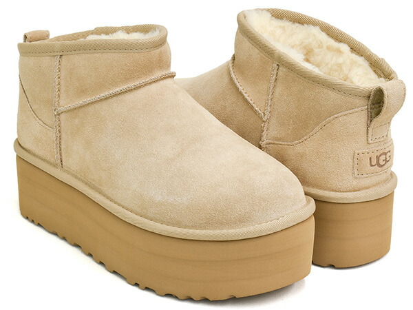 UGG W CLASSIC ULTRA MINI PLATFORM【アグ 古典派音楽 ウルトラ ミニ プラットホーム】【ブーツ 厚底 心地よい シューズ スエードクロス スウェード】【ウィメンズ レディース 亭主もち WOMEN 砂子 ベージュ】SAND