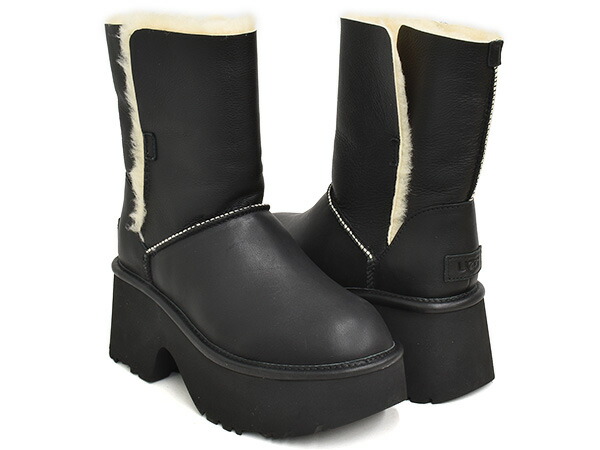 UGG W ESMEE LEATHER BOOT【アグ エスミー なめし革 ブーツ】【厚底 心地好い シューズ 表現スタイル引き上げる】【ウィメンズ レディース 黒いこと】BLACK