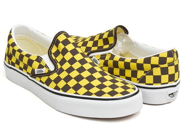 VANS CLASSIC SLIP-ON 【バンズ クラシック スリッポン】 【チェッカーボード チェック イエロー ブラウン】 DARK YELLOW / BROWN