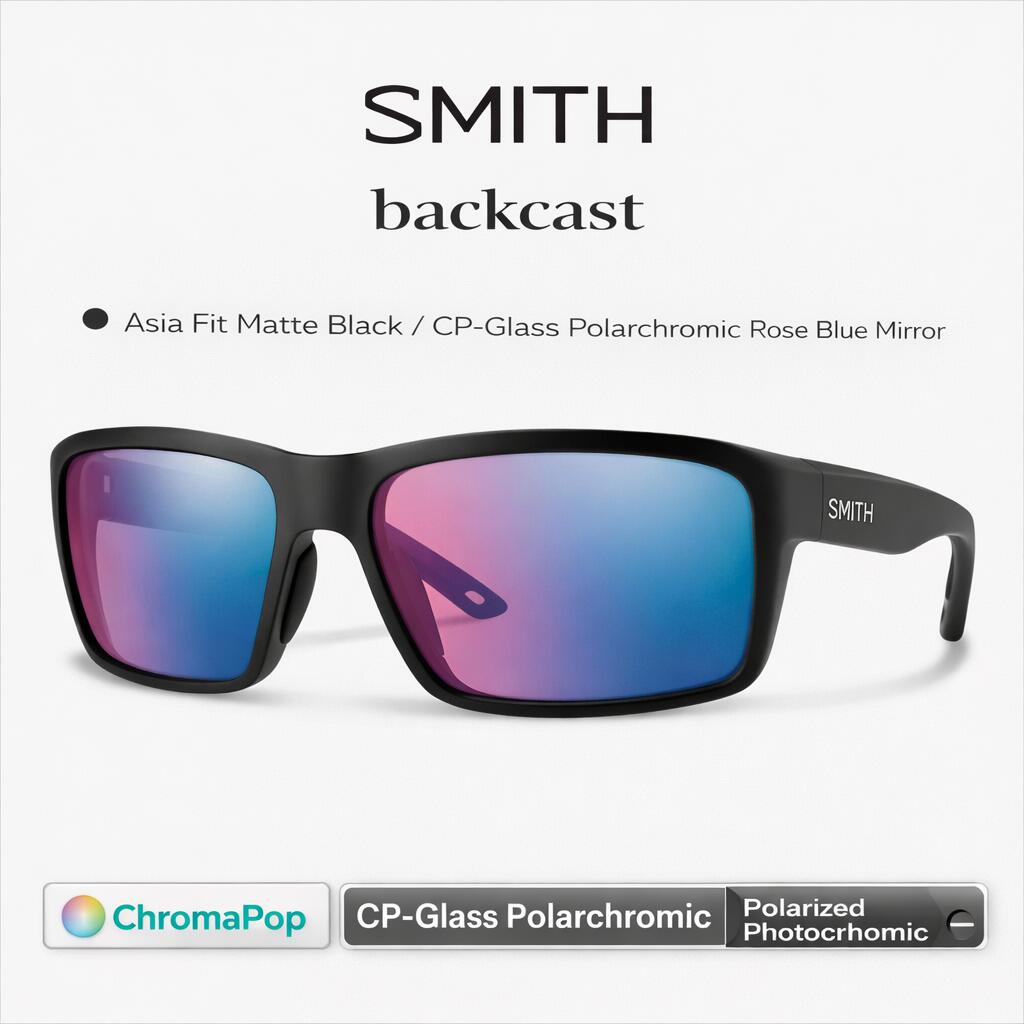 SMITH スミス Backcast うしろ側役をつける Matte Black CP Glass Polarchromic Rose Blue Mirror アジア相応う 硝子偏光調光 黒眼鏡