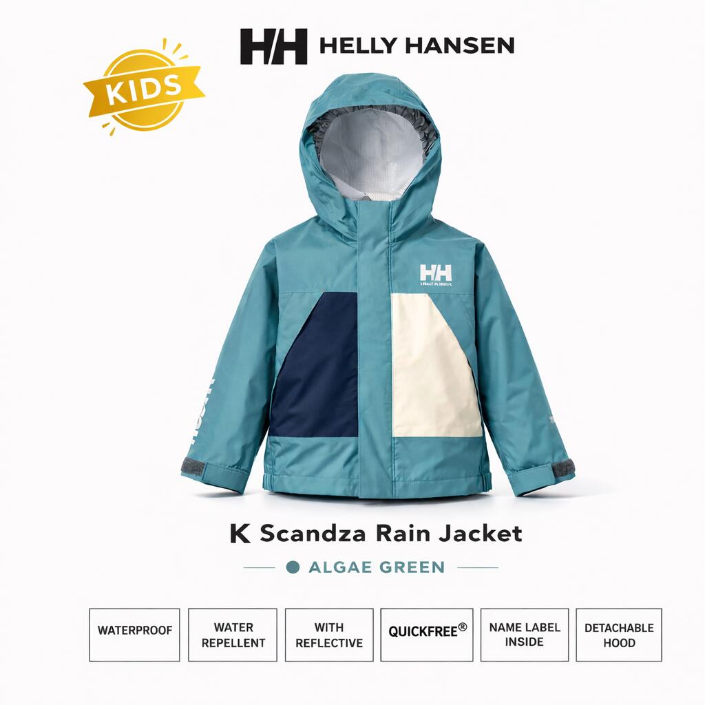 HELLY HANSEN SCANDZA RAIN JACKET KIDS AN HJ12600 アルジーグリーン レインジャケット キッズ 雨合羽 HELLY TECH ヘリーハンセン