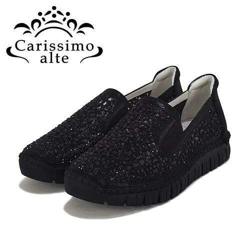 カリシモアルテ Carissimoalte 生地(チュール)X革 スリッポン スニーカー