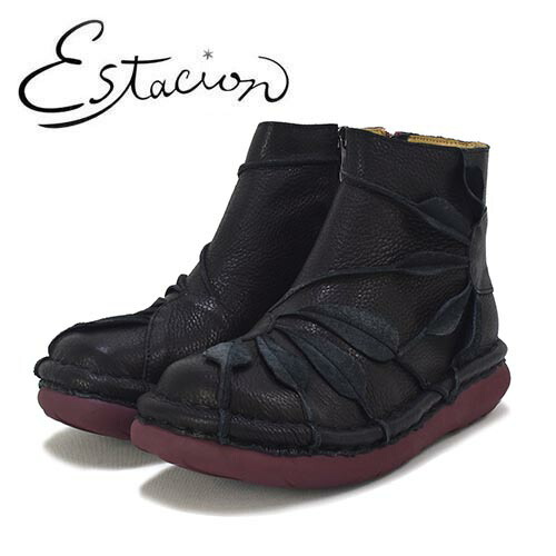 エスタシオン　Estacion　革　大きな花びらモチーフ　ショートブーツ 18,469円