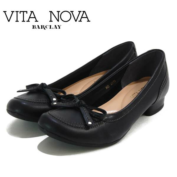 ビタノーバ VITA NOVA 革 シュロの葉飾りつけ ローヒールパンプス