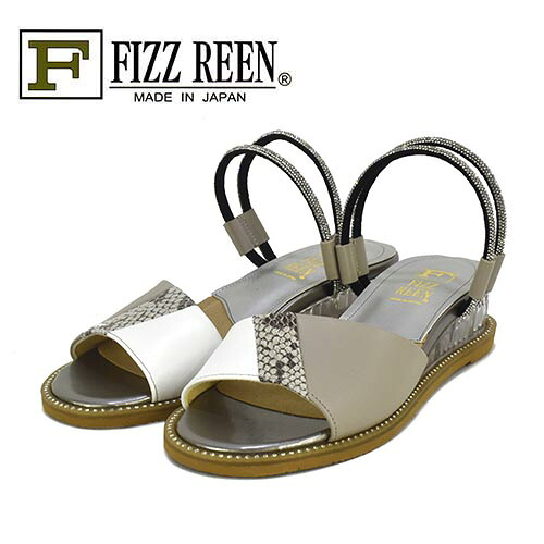 FIZZREEN　フィズリーン　革（スムースX型押）　ビジューストラップ　サンダル