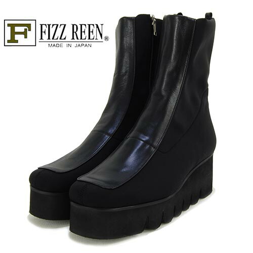 FIZZREEN　フィズリーン　革Xストレッチ素材　厚底ショートブーツ