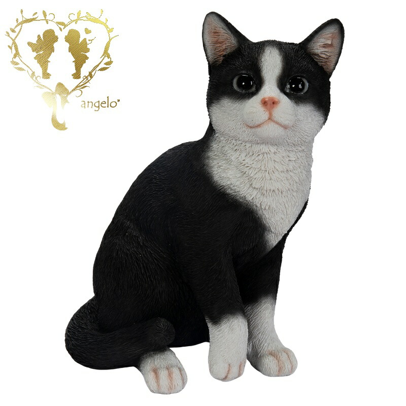 楽天市場】置物 お座りハチワレ黒白猫 ネコ 高さ22.5cm woobia