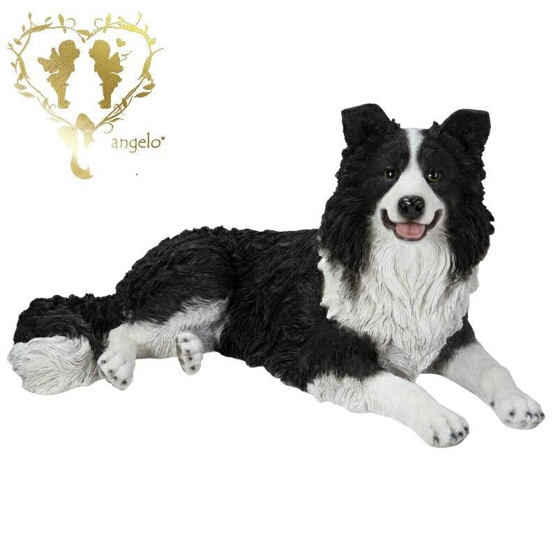 【ぜ～んぶクーポンで10％OFF】送料無料【うつぶせボーダーコリー】特大　本物そっくり 犬 ドッグ 置物　ガーデニング エントランス リビング おしゃれ インテリア置物 ウエルカム お出迎え　Woobia