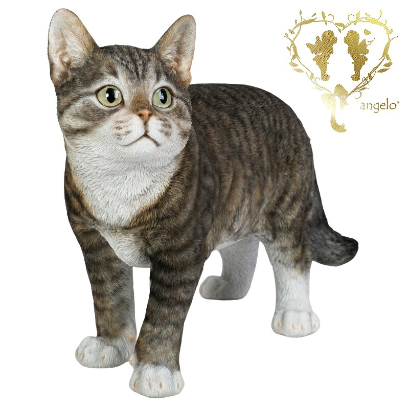 【マラソン期間クーポンで10％OFF】送料無料 大きなサイズで【歩くサバトラ猫 (大)】 CAT　本物そっくり 玄関　ガーデン 雑貨 オーナメント おしゃれ置物 樹脂 お出迎え WooBia｜ガーデニング雑貨天使アンジェロ