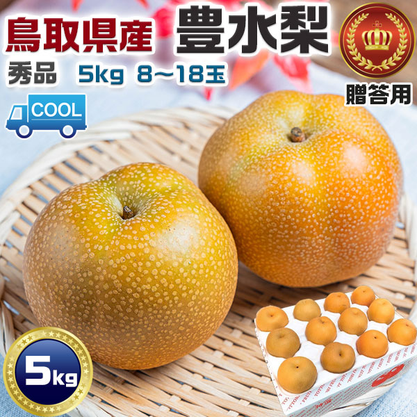 【クール便指定】鳥取県産  梨  秀品  豊水　5kg 8～18玉 贈答用　無地段ボール　遅めの夏ギフト・遅れてごめんねお中元・敬老の日・ギフト・送料無料