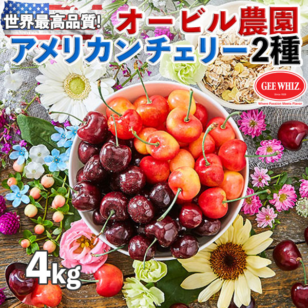 【予約】アメリカンチェリー　GEE WHIZ　オービル農園　大粒ダーク&レイニアチェリーMIX【合計4kg】世界最高品質　ワシントン州産　ジーウィズ　高糖度・高級チェリー【7月1日～7月31日の出荷予定】レーニアチェリー・送料無料 00042K