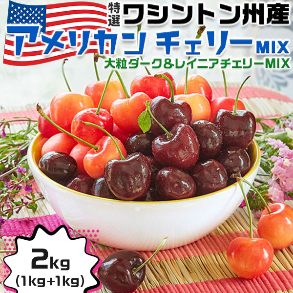 ワシントン州産 高級 アメリカンチェリー MIX【2kg】食べ比べ 大粒ダーク&レイニア MIX  特撰大粒 さくらんぼ  レーニア種　ビング種　ギフト 高糖度・高級チェリー　お中元 果物　百貨店品質【6月20日～8月9日の出荷予定】送料無料 00018K
