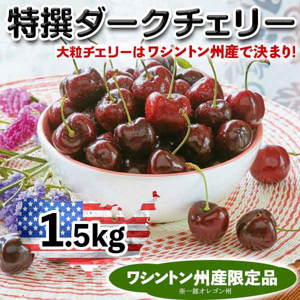 ダークチェリー　アメリカンチェリー　特選ダークチェリー ワシントン州産　大粒ダークチェリー さくらんぼ【1.5kg】高級チェリー・プレミアムフルーツ　百貨店品質ギフト　高糖度・高級チェリー　送料無料【6月20日～8月9日の出荷予定】00008K