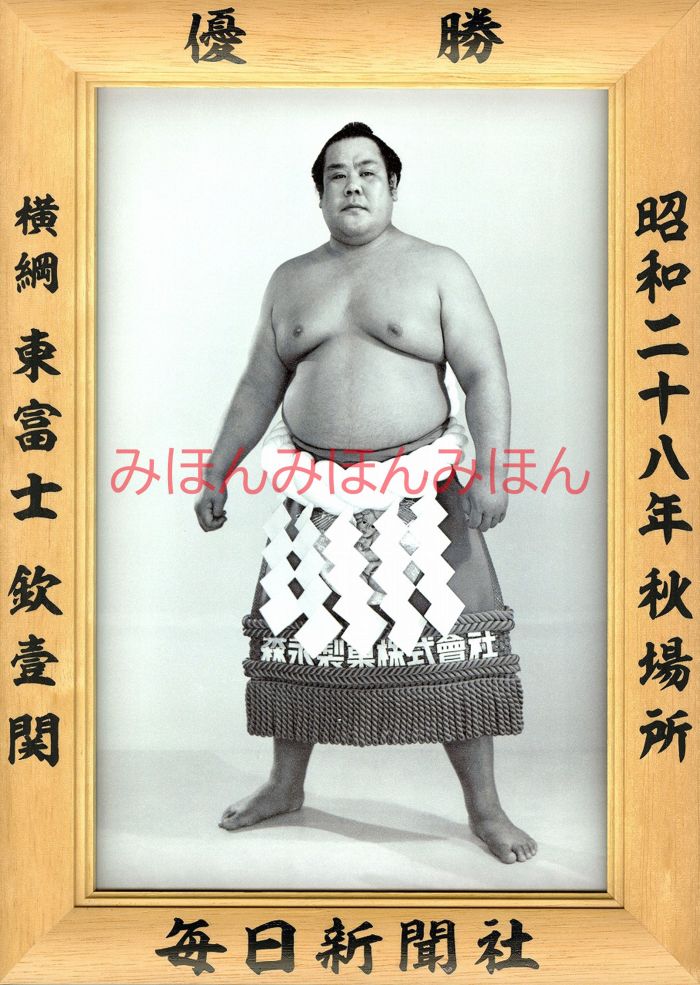 東富士欽壹関　優勝ミニ額 大相撲ミニ額 大相撲優勝額　昭和２８年秋場所 優勝 横綱 東富士欽壹関（６回目の優勝）優勝記念品 相撲グッズ 力士グッズ 相撲取りグッズ 国技館 限定品 記念品 コレクション 写真 S2809