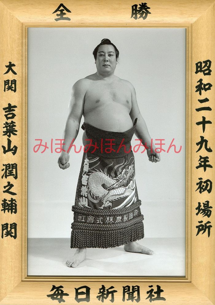 吉葉山潤之輔関　優勝ミニ額 大相撲ミニ額 大相撲優勝額　昭和２９年初場所 全勝 大関 吉葉山潤之輔関優勝記念品 相撲グッズ 力士グッズ 相撲取りグッズ 国技館 限定品 記念品 コレクション 写真 S2901