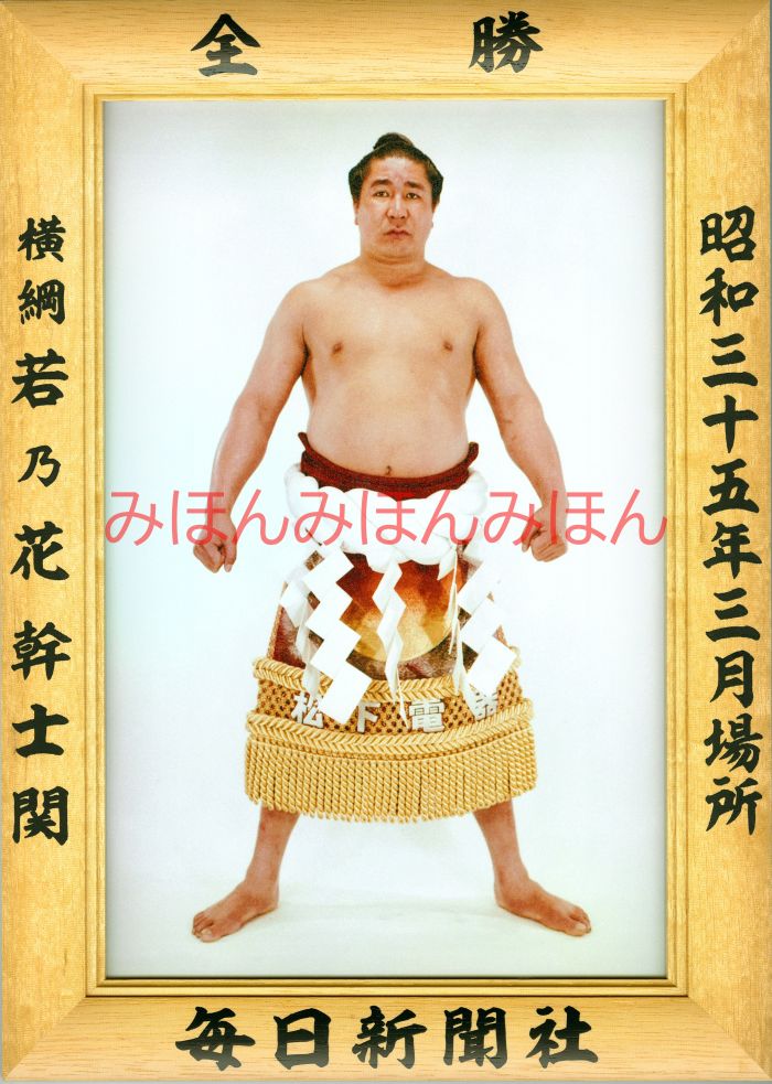 若乃花幹士関　優勝ミニ額 大相撲ミニ額 大相撲優勝額　昭和３５年３月場所 全勝 横綱 若乃花幹士関（８回目の優勝）優勝記念品 相撲グッズ 力士グッズ 相撲取りグッズ 国技館 限定品 記念品 コレクション 写真 S3503
