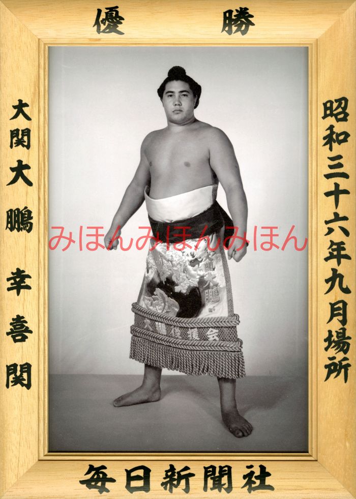 大鵬幸喜関　優勝ミニ額 大相撲ミニ額 大相撲優勝額　昭和３６年９月場所 優勝 大関 大鵬幸喜関（３回目の優勝）優勝記念品 相撲グッズ 力士グッズ 相撲取りグッズ 国技館 限定品 記念品 コレクション 写真 S3609