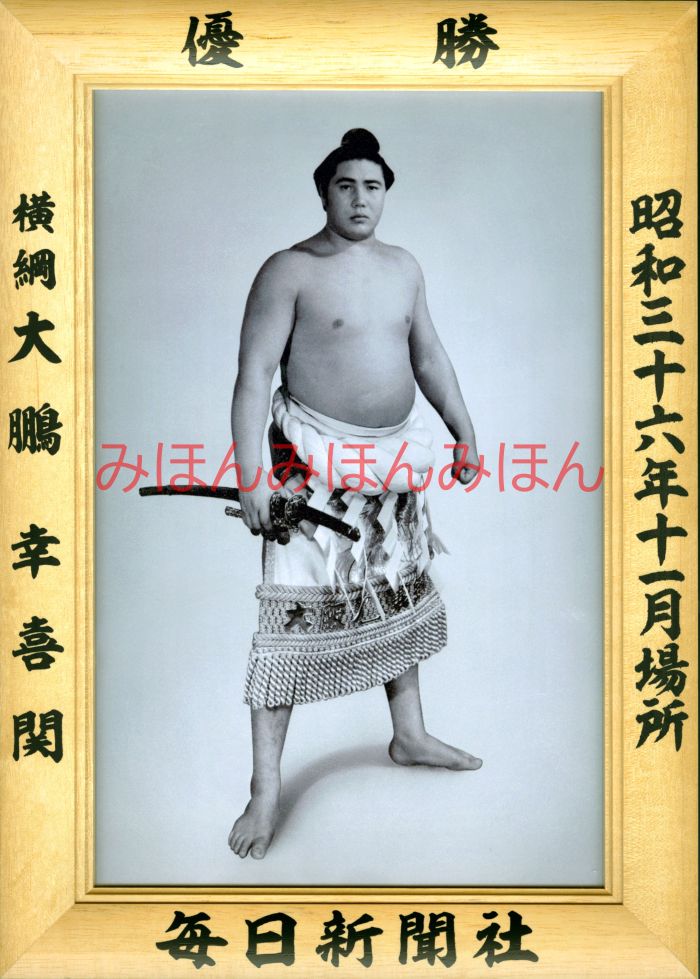 大鵬幸喜関　優勝ミニ額 大相撲ミニ額 大相撲優勝額　昭和３６年１１月場所 優勝 横綱 大鵬幸喜関（４回目の優勝）優勝記念品 相撲グッズ 力士グッズ 相撲取りグッズ 国技館 限定品 記念品 コレクション 写真 S3611