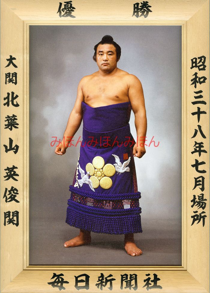 北葉山英俊関　優勝ミニ額 大相撲ミニ額 大相撲優勝額　昭和３８年７月場所 優勝 大関 北葉山英俊関優勝記念品 相撲グッズ 力士グッズ 相撲取りグッズ 国技館 限定品 記念品 コレクション 写真 S3807