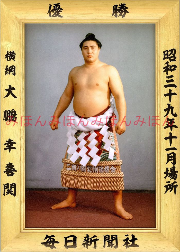 大鵬幸喜関　優勝ミニ額 大相撲ミニ額 大相撲優勝額　昭和３９年１１月場所 優勝 横綱 大鵬幸喜関（１５回目の優勝）優勝記念品 相撲グッズ 力士グッズ 相撲取りグッズ 国技館 限定品 記念品 コレクション 写真 S3911
