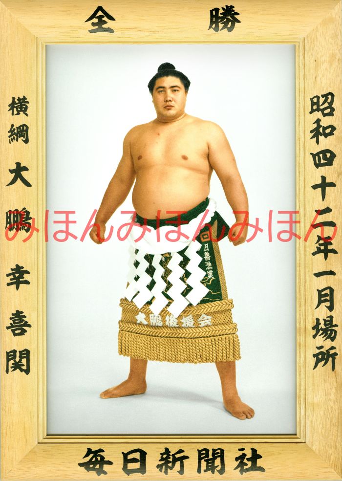 大鵬幸喜関　優勝ミニ額 大相撲ミニ額 大相撲優勝額　昭和４２年１月場所 全勝 横綱 大鵬幸喜関（２４回目の優勝）優勝記念品 相撲グッズ 力士グッズ 相撲取りグッズ 国技館 限定品 記念品 コレクション 写真 S4201