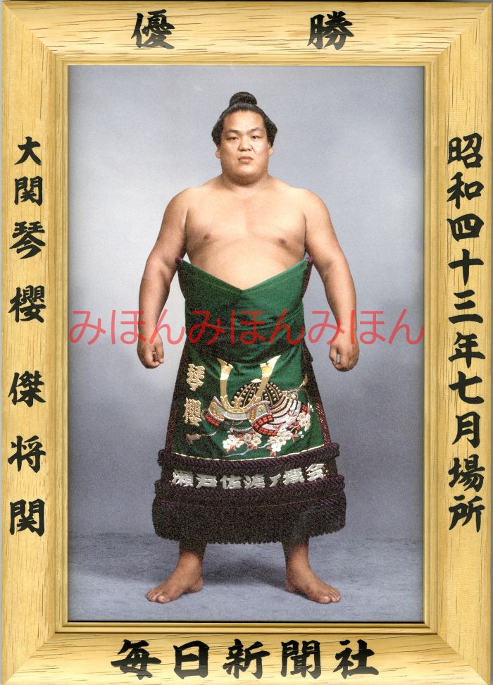 琴櫻傑将関　優勝ミニ額 大相撲ミニ額 大相撲優勝額　昭和４３年７月場所 優勝 大関 琴櫻傑将関（初優勝）優勝記念品 相撲グッズ 力士グッズ 相撲取りグッズ 国技館 限定品 記念品 コレクション 写真 S4307