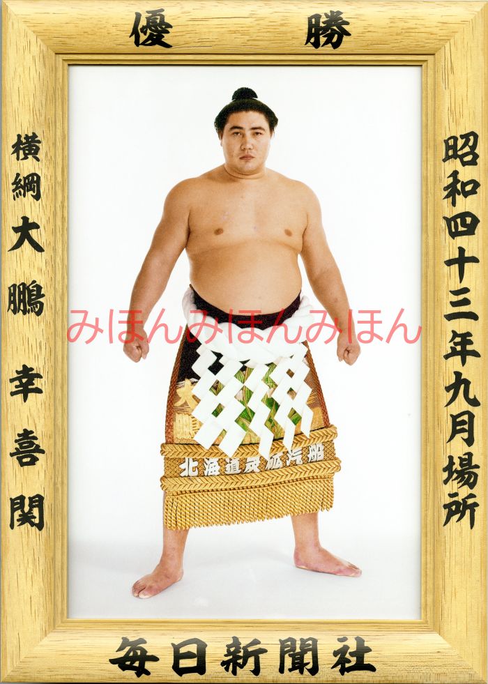 大鵬幸喜関　優勝ミニ額 大相撲ミニ額 大相撲優勝額　昭和４３年９月場所 優勝 横綱 大鵬幸喜関（２７回目の優勝）優勝記念品 相撲グッズ 力士グッズ 相撲取りグッズ 国技館 限定品 記念品 コレクション 写真 S4309