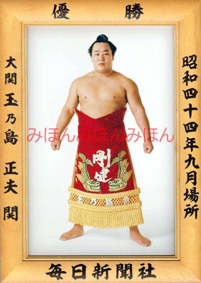 玉乃島正夫関　優勝ミニ額 大相撲ミニ額 大相撲優勝額　昭和４４年９月場所 優勝 大関 玉乃島正夫関（２回目の優勝）優勝記念品 相撲グッズ 力士グッズ 相撲取りグッズ 国技館 限定品 記念品 コレクション 写真 S4409