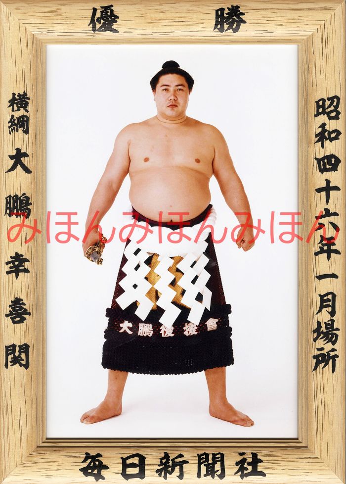 大鵬幸喜関　優勝ミニ額 大相撲ミニ額 大相撲優勝額　昭和４６年１月場所 優勝 横綱 大鵬幸喜関（３２回目最後の優勝）優勝記念品 相撲グッズ 力士グッズ 相撲取りグッズ 国技館 限定品 記念品 コレクション 写真 S4601