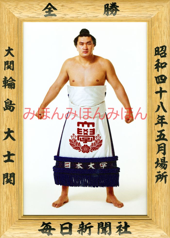 輪島大士関　優勝ミニ額 大相撲ミニ額 大相撲優勝額　昭和４８年５月場所 全勝 大関 輪島大士関（２回目の優勝）優勝記念品 相撲グッズ 力士グッズ 相撲取りグッズ 国技館 限定品 記念品 コレクション 写真 S4805