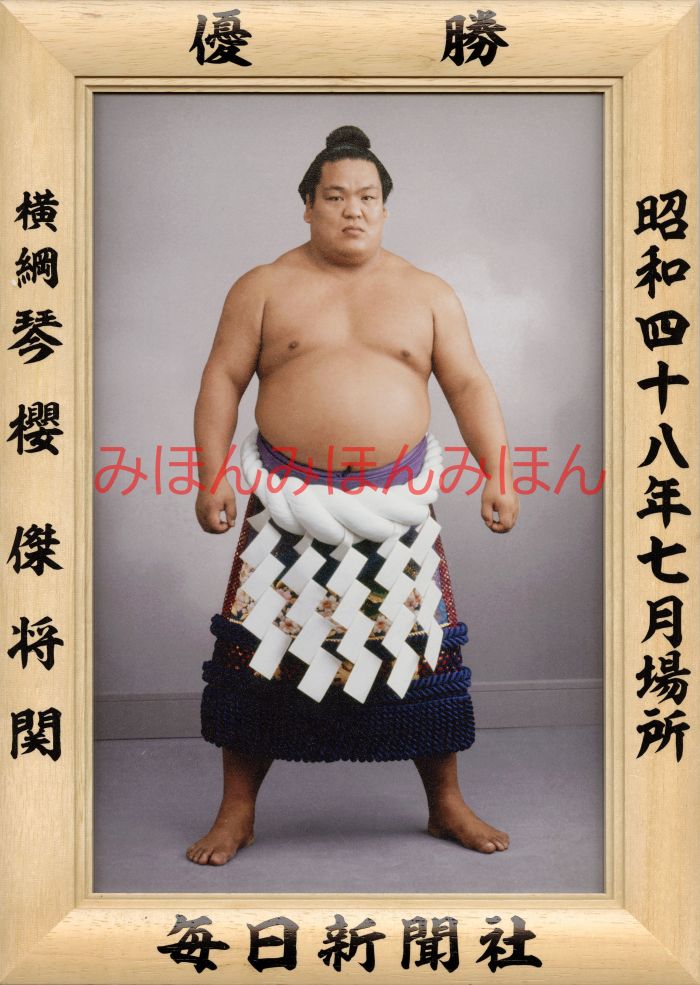 琴櫻傑将関　優勝ミニ額 大相撲ミニ額 大相撲優勝額　昭和４８年７月場所 優勝 横綱 琴櫻傑将関（５回目最後の優勝）優勝記念品 相撲グッズ 力士グッズ 相撲取りグッズ 国技館 限定品 記念品 コレクション 写真 S4807