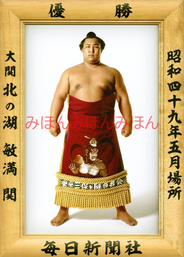 北の湖敏満関　優勝ミニ額 大相撲ミニ額 大相撲優勝額　昭和４９年５月場所 優勝 大関 北の湖敏満関（２回目の優勝）優勝記念品 相撲グッズ 力士グッズ 相撲取りグッズ 国技館 限定品 記念品 コレクション 写真 S4905