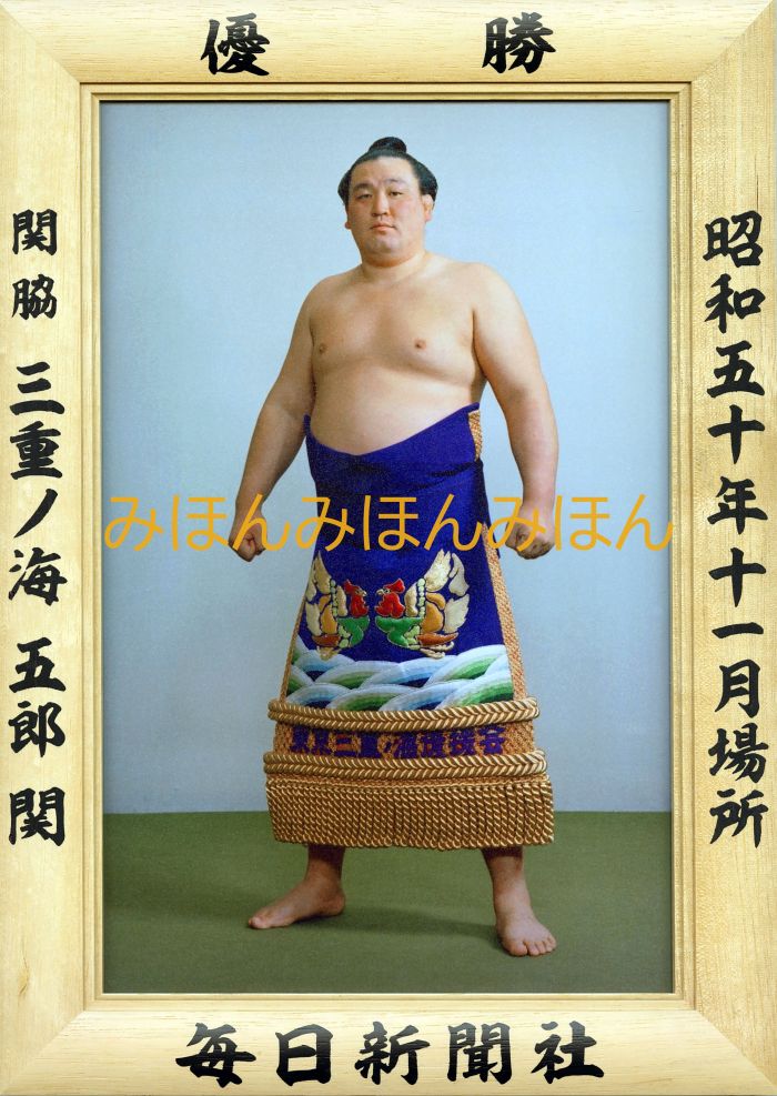 三重ノ海五郎関　優勝ミニ額 大相撲ミニ額 大相撲優勝額　昭和５０年１１月場所 優勝 関脇 三重ノ海五郎関（初優勝）優勝記念品 相撲グッズ 力士グッズ 相撲取りグッズ 国技館 限定品 記念品 コレクション 写真 S5011
