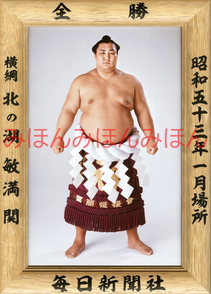 北の湖敏満関　優勝ミニ額 大相撲ミニ額 大相撲優勝額　昭和５３年１月場所 全勝 横綱 北の湖敏満関（１０回目の優勝）優勝記念品 相撲グッズ 力士グッズ 相撲取りグッズ 国技館 限定品 記念品 コレクション 写真 S5301