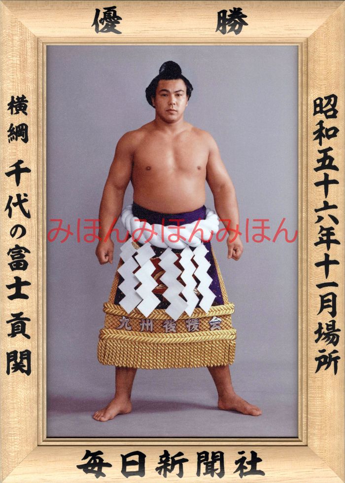 千代の富士貢関　優勝ミニ額 大相撲ミニ額 大相撲優勝額　昭和５６年１１月場所 優勝 横綱 千代の富士貢関（３回目の優勝）優勝記念品 相撲グッズ 力士グッズ 相撲取りグッズ 国技館 限定品 記念品 コレクション 写真 S5611