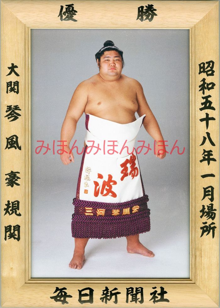 琴風豪規関　優勝ミニ額 大相撲ミニ額 大相撲優勝額　昭和５８年１月場所 優勝 大関 琴風豪規関（２回目の優勝）優勝記念品 相撲グッズ 力士グッズ 相撲取りグッズ 国技館 限定品 記念品 コレクション 写真 S5801