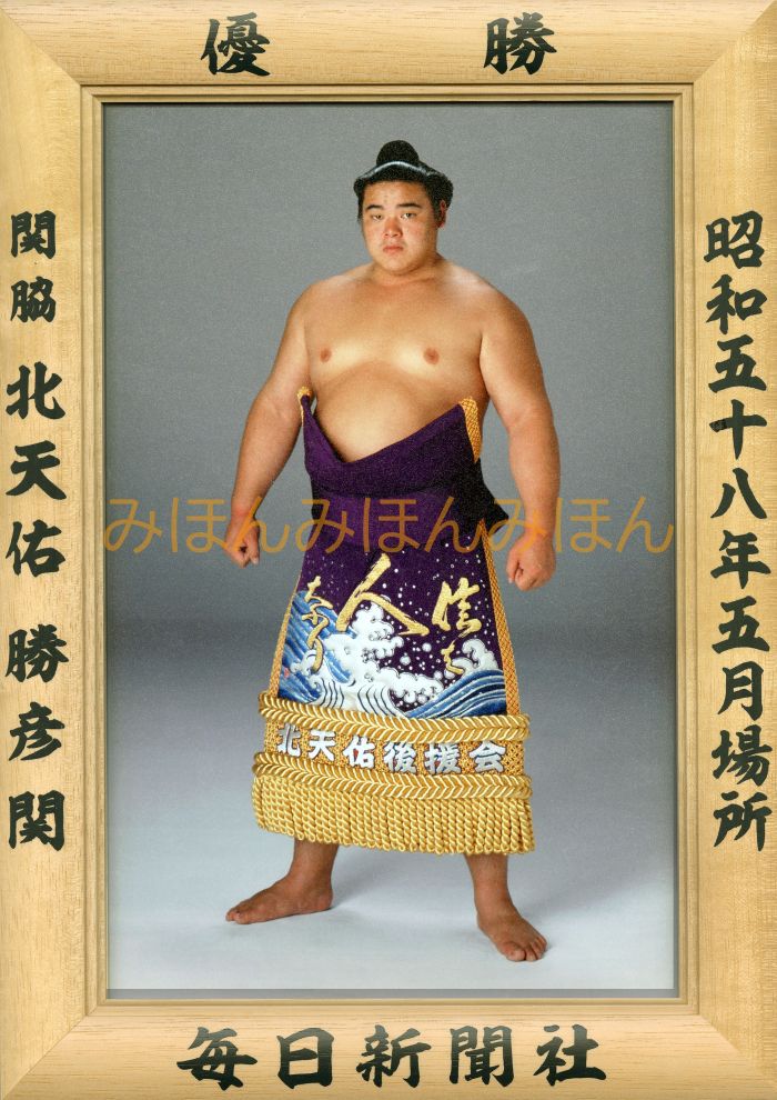 北天佑勝彦関　優勝ミニ額 大相撲ミニ額 大相撲優勝額　昭和５８年５月場所 優勝 関脇 北天佑勝彦関（初優勝）優勝記念品 相撲グッズ 力士グッズ 相撲取りグッズ 国技館 限定品 記念品 コレクション 写真 S5805