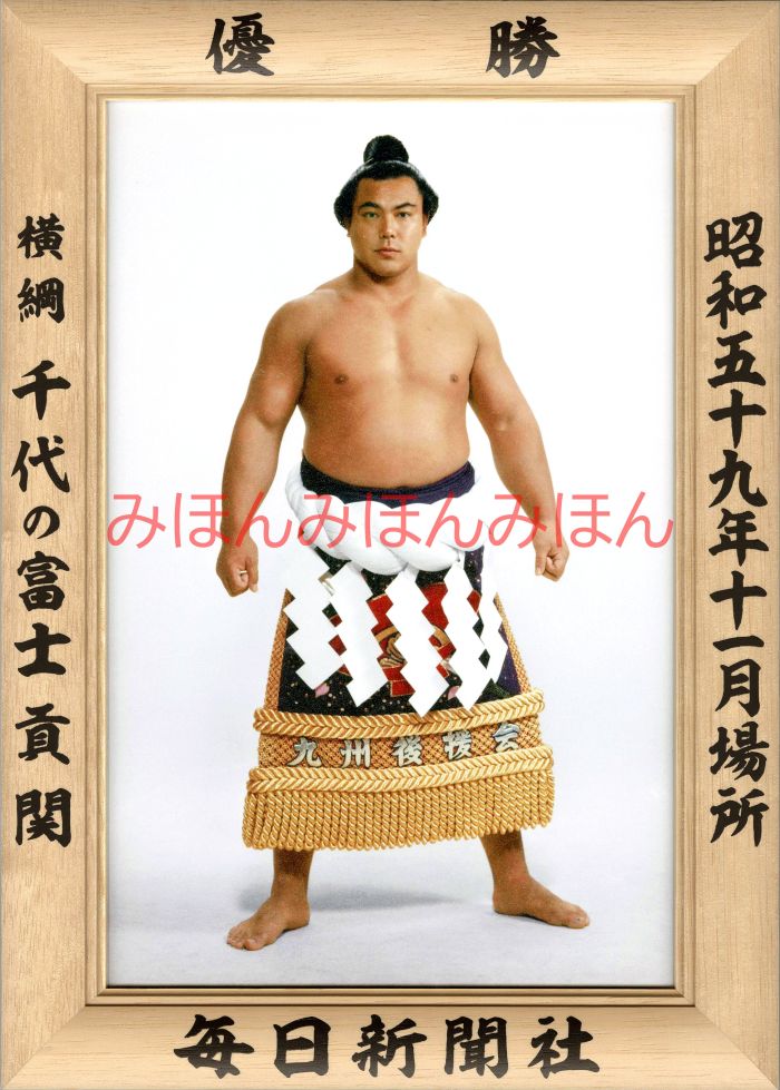 千代の富士貢関　優勝ミニ額 大相撲ミニ額 大相撲優勝額　昭和５９年１１月場所 優勝 横綱 千代の富士貢関（１０回目の優勝）優勝記念品 相撲グッズ 力士グッズ 相撲取りグッズ 国技館 限定品 記念品 コレクション 写真 S5911