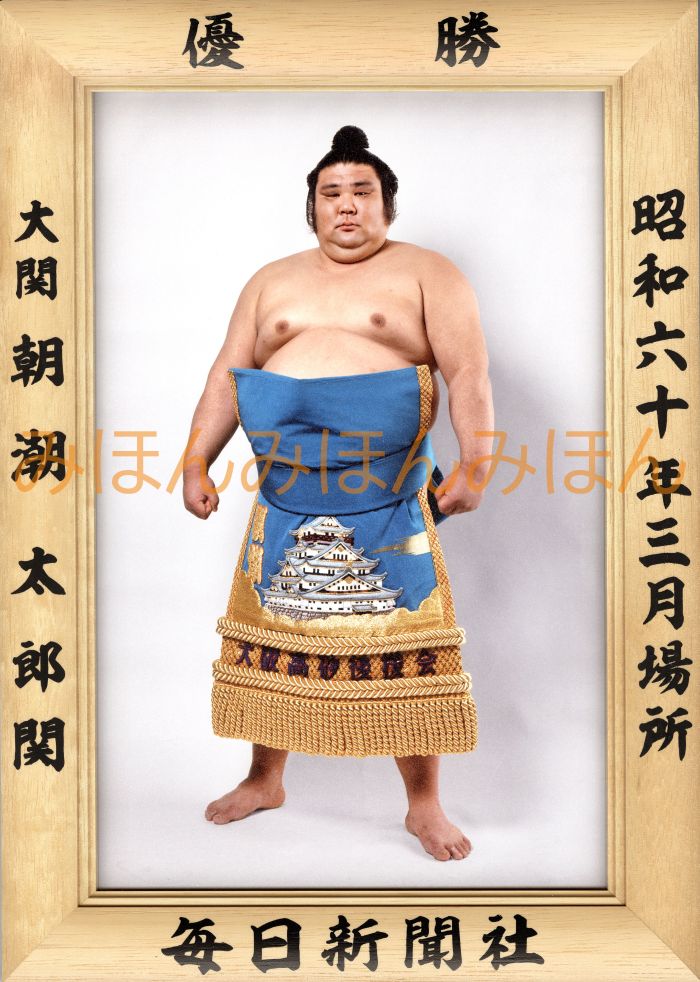 朝潮太郎関　優勝ミニ額 大相撲ミニ額 大相撲優勝額　昭和６０年３月場所 優勝 大関 朝潮太郎関優勝記念品 相撲グッズ 力士グッズ 相撲取りグッズ 国技館 限定品 記念品 コレクション 写真 S6003