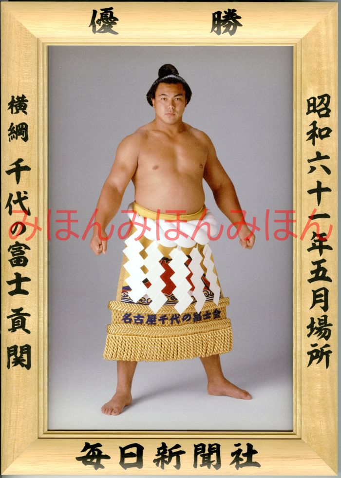 千代の富士貢関　優勝ミニ額 大相撲ミニ額 大相撲優勝額　昭和６１年５月場所 優勝 横綱 千代の富士貢関（１６回目の優勝）優勝記念品 相撲グッズ 力士グッズ 相撲取りグッズ 国技館 限定品 記念品 コレクション 写真 S6105