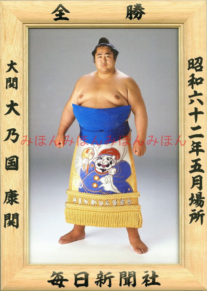 大乃国康関　優勝ミニ額 大相撲ミニ額 大相撲優勝額　昭和６２年５月場所 全勝 大関 大乃国康関（初優勝）優勝記念品 相撲グッズ 力士グッズ 相撲取りグッズ 国技館 限定品 記念品 コレクション 写真 S6205