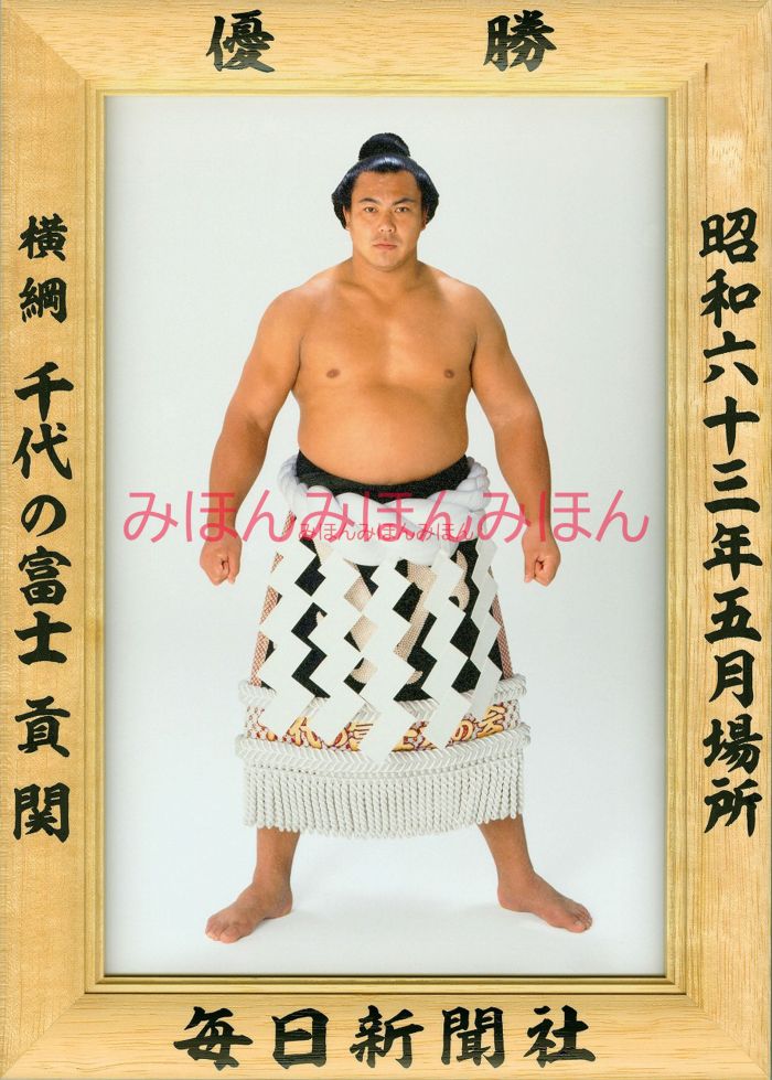 千代の富士貢関　優勝ミニ額 大相撲ミニ額 大相撲優勝額　昭和６３年５月場所 優勝 横綱 千代の富士貢関（２３回目の優勝）優勝記念品 相撲グッズ 力士グッズ 相撲取りグッズ 国技館 限定品 記念品 コレクション 写真 S6305